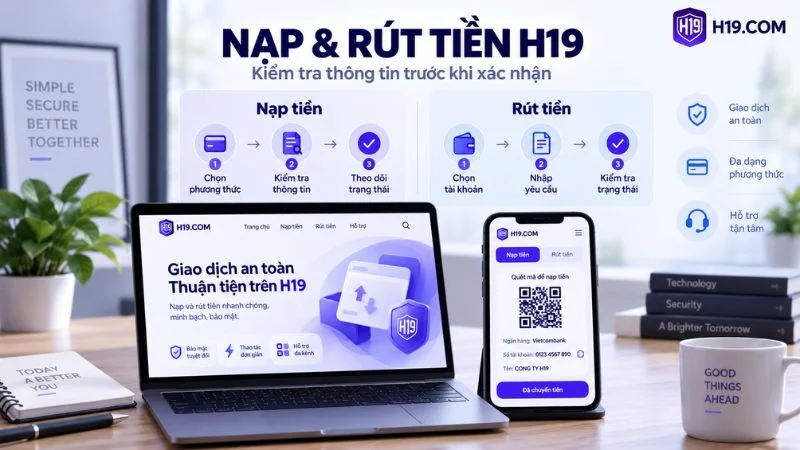 Hướng dẫn nạp và rút tiền H19 với giao diện giao dịch