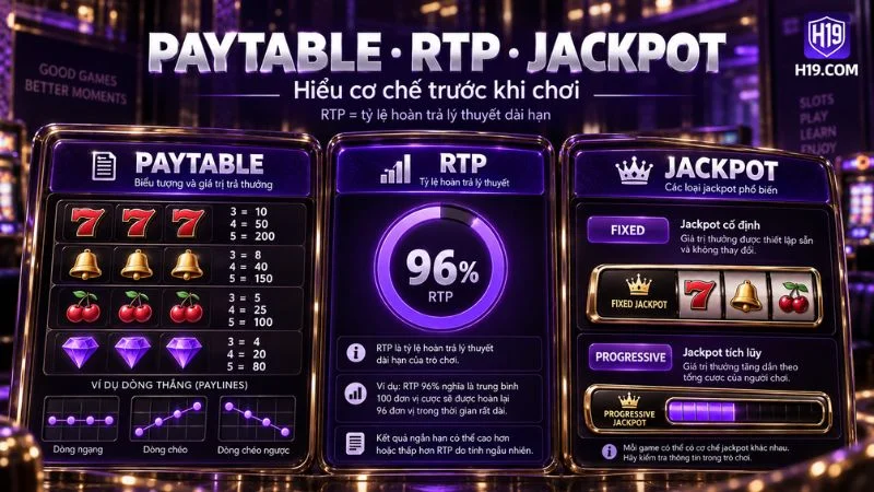 Paytable RTP và Jackpot trong game Nổ Hũ H19